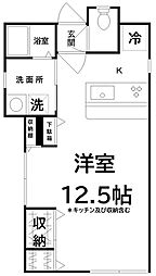 ワンオーワン 2階ワンルームの間取り