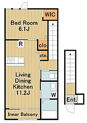 小田急多摩線 栗平駅 徒歩23分の賃貸アパート 2階1LDKの間取り