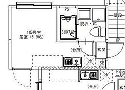 金町BASE 1階ワンルームの間取り