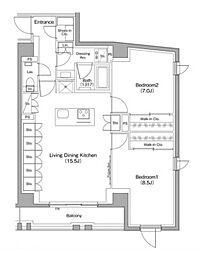 ザ・パークハビオ新高円寺 5階2LDKの間取り