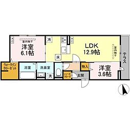 小田急小田原線 相武台前駅 徒歩7分の賃貸アパート 2階2LDKの間取り