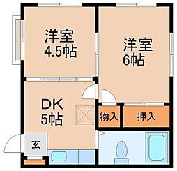 八重マンション 2階2DKの間取り