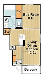エレガンス田名B 1階1LDKの間取り