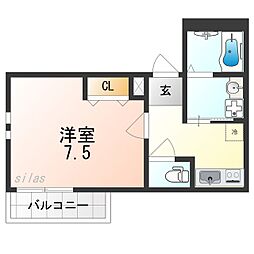 南海線 湊駅 徒歩8分の賃貸アパート 1階1Kの間取り
