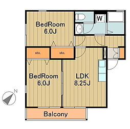 京王相模原線 多摩境駅 徒歩25分の賃貸アパート 1階2LDKの間取り