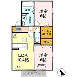 ルミエールD 1階2LDKの間取り