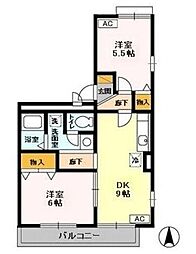 ロイヤルハウス Ｂ 1階2DKの間取り