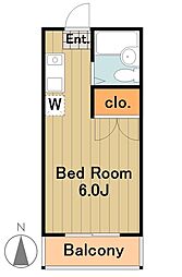 マルナカハイツA 1Kの間取図画像