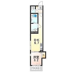 ハーモニーテラス平野西II 1DKの間取図画像