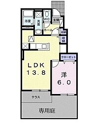ベルグランデB 1LDKの間取図画像