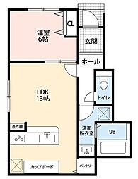 市原市アパート 1階1LDKの間取り