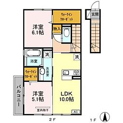 セピアパレスB 2階2LDKの間取り