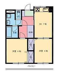 SKハイツ芝新町 2DKの間取図画像
