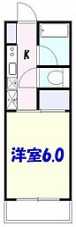 アゼリアマンション 2階1Kの間取り