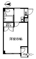 セントラルマンション笹塚B棟 2階1Kの間取り