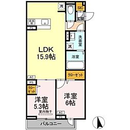 セレスティア竹ノ塚II 2階2LDKの間取り