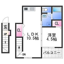 和歌山電鐵貴志川線 甘露寺前駅 徒歩4分の賃貸アパート 2階1LDKの間取り