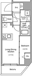 ブリックレジデンス築地明石町 1DKの間取図画像