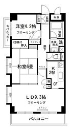 レスタージュ港南台 2階2LDKの間取り