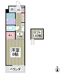 フロンティアIII D棟 2階1Kの間取り