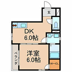 ヒルズA 1DKの間取図画像