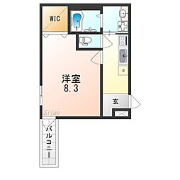 フジパレス北花田駅東 1Kの間取図画像