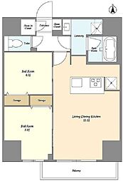 クラリティア西日暮里 14階2LDKの間取り