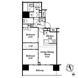 ザ・パークハウス渋谷美竹 10階2LDKの間取り