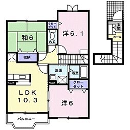 ミアマーユA 2階3LDKの間取り