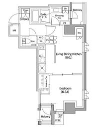 ザ・パークハビオ小石川 1LDKの間取図画像
