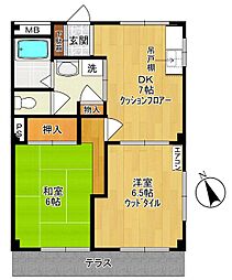 セゾンドゥー 2階2DKの間取り