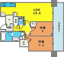 シティタワー神戸三宮 51階2LDKの間取り