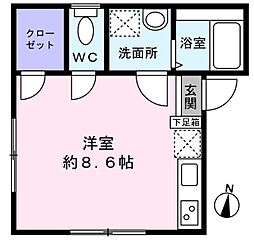 カーサ本木 1階ワンルームの間取り
