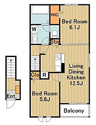 スカイデュー 2階2LDKの間取り