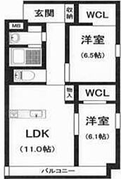 所沢市小手指町1丁目マンション 2LDKの間取図画像