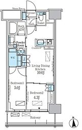 パークアクシス新宿百人町 2階2LDKの間取り
