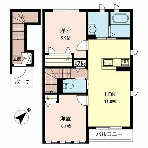 ミラコスタ　光 0202｜京都府福知山市字堀(賃貸アパート2LDK・2階・57.19㎡)の写真 その2