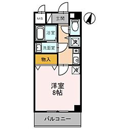 阪神本線 魚崎駅 徒歩6分の賃貸マンション 2階1Kの間取り