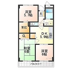 グランキーファー 6階3DKの間取り