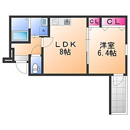 岸和田市藤井町2丁目アパート 1LDKの間取図画像