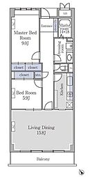 アーバンコート市ヶ谷 5階2LDKの間取り