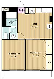 小田急小田原線 町田駅 徒歩11分の賃貸マンション 1階2LDKの間取り
