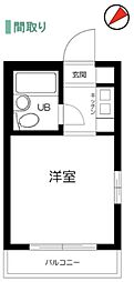 ユースフル祐天寺No.1 ワンルームの間取図画像