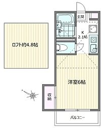 メゾン・ド・三恵 2階1Kの間取り