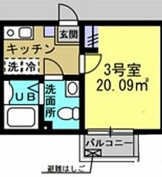 コンフォルト柏 2階1Kの間取り