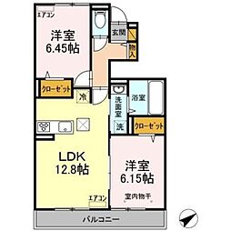 リオハイト 1階2LDKの間取り