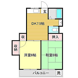 カントリーハウス 2DKの間取図画像