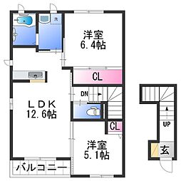 藤栄ハイツII 2階2LDKの間取り