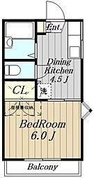 パークハイツ根岸 2階1DKの間取り