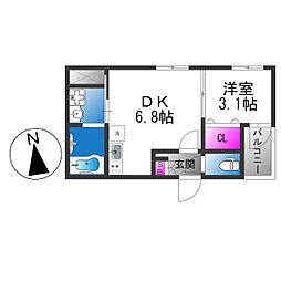 プレデンシア上住吉 1DKの間取図画像